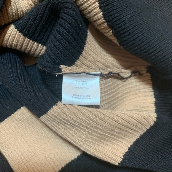 NWT Chaser Stripe V-Neck Sweater Women Small Tan Black 100% Cotton - Picture 7 of 7